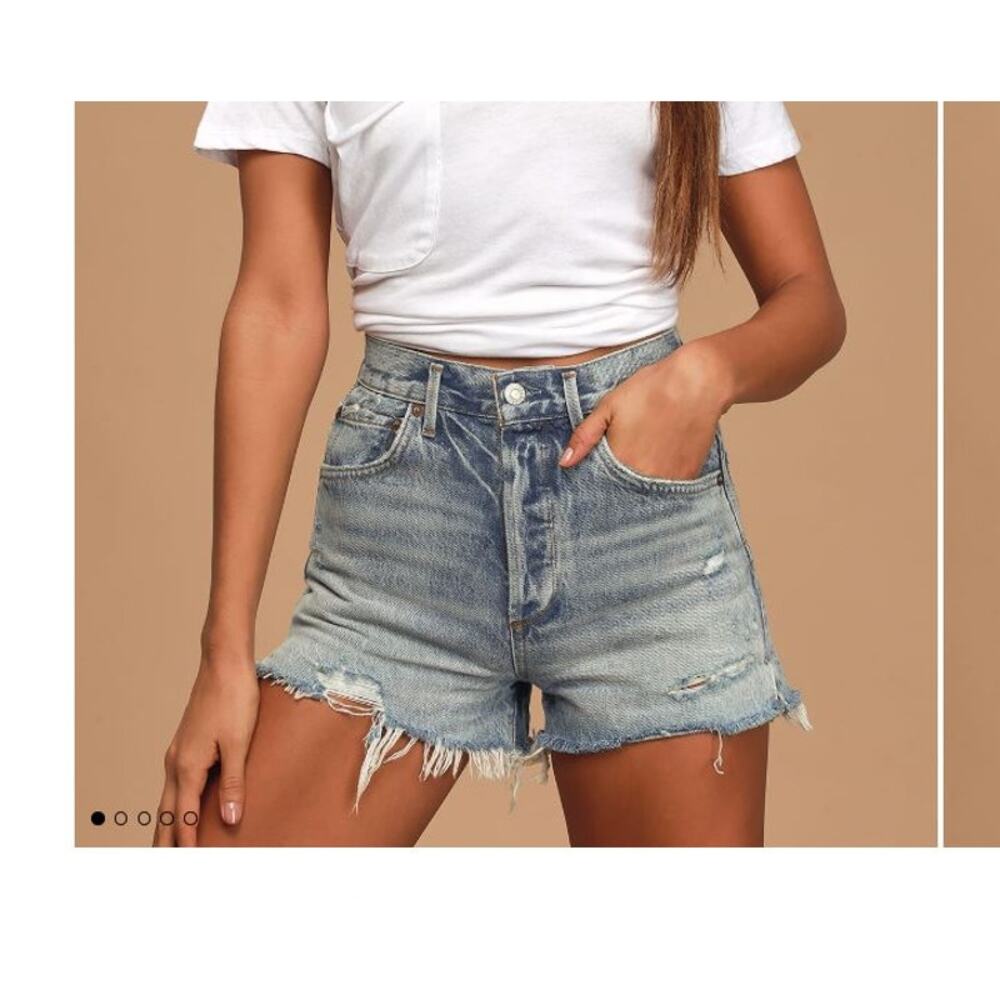 Agolde Sz 24 Jaden Denim Jean Shorts in Surreal Distressed Button Fly